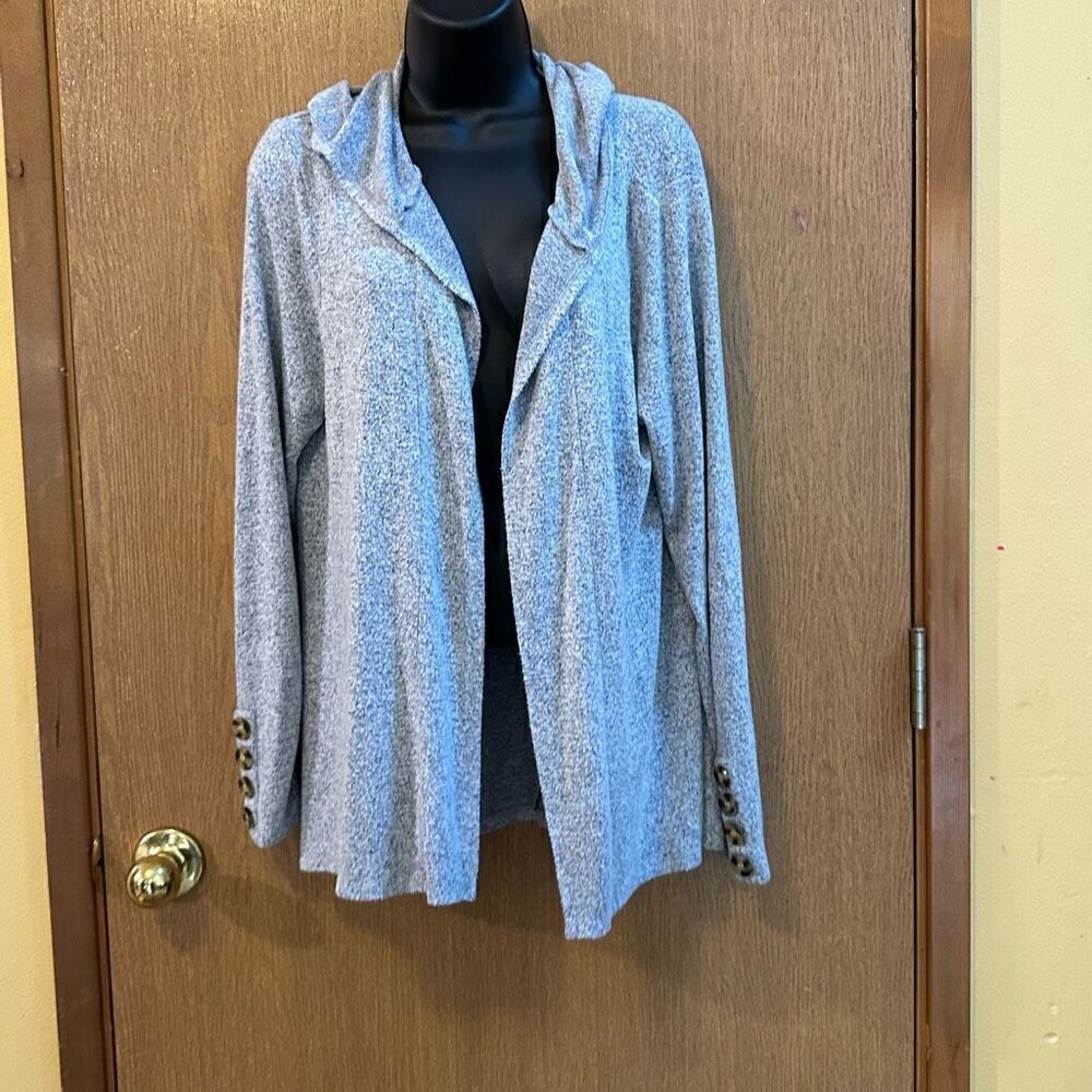 Retrology Hooded Open Front Cardigan Sweater gray women’s size large